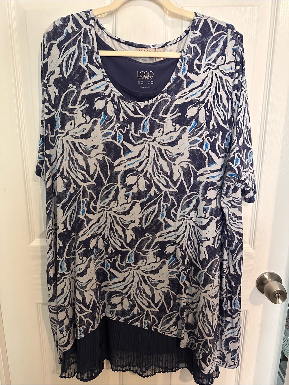 LOGO Layers by Lori Goldstein Floral Knit Tank & Tee Twinset Navy & White Sz:3X